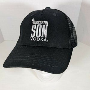 Western Son Vodka Hat Cap Snap Back Men Mesh Trucker Black White Adjustable Logo